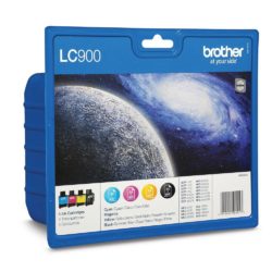 Brother LC900 Ink Cartridge, Black, Cyan, Magenta, Yellow 4 Pack, LC-900VALBP